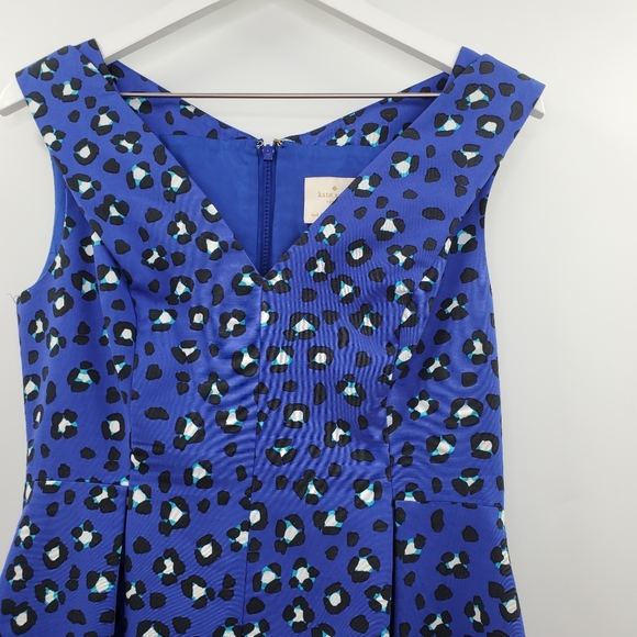 Kate Spade NY Dawson Cyber Cheetah Dress Blue V-Neck Printed - Picture 4 of 11
